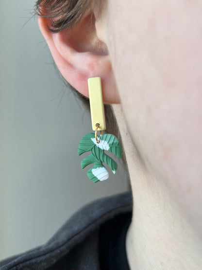 Variegated Monstera Earrings