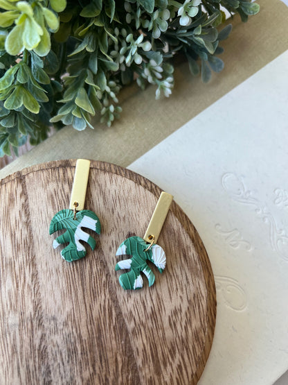 Variegated Monstera Earrings